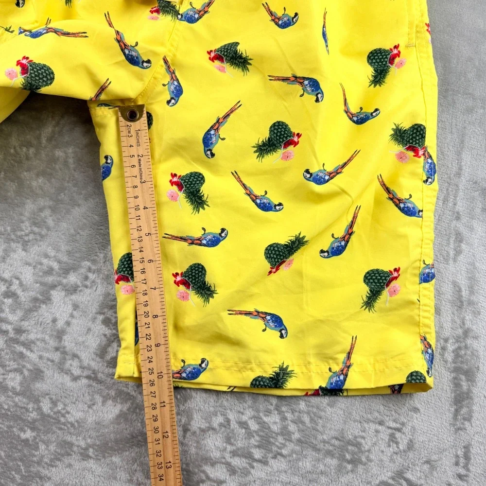 The‎ Image Men's Large Yellow Tropical Parrot Pineapple Swim Trunks Cargo Shorts